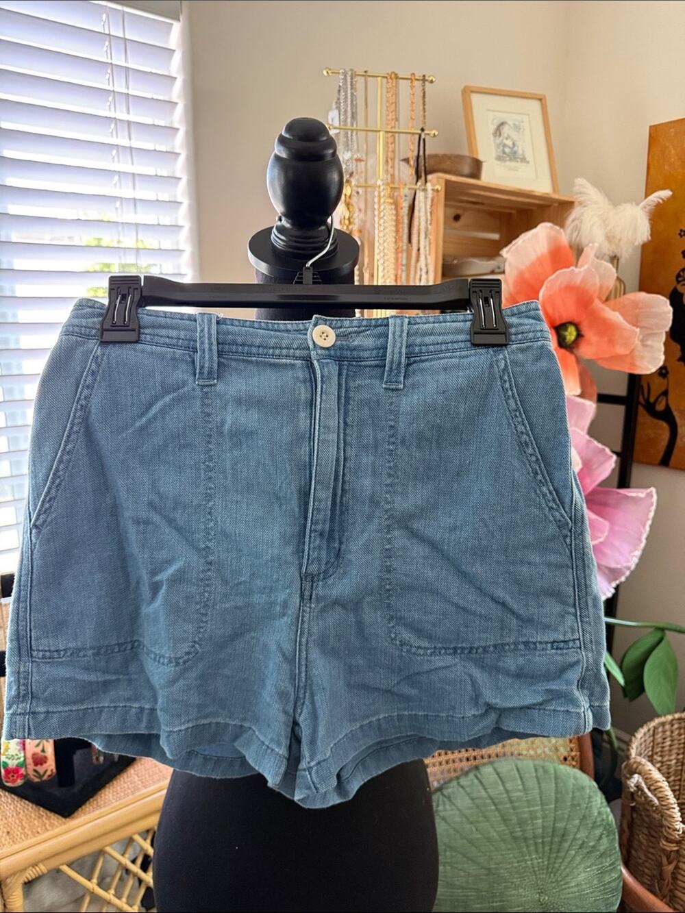 Madewell Camp Blue Chambray High Rise Preppy Resort Montauk Denim Shorts